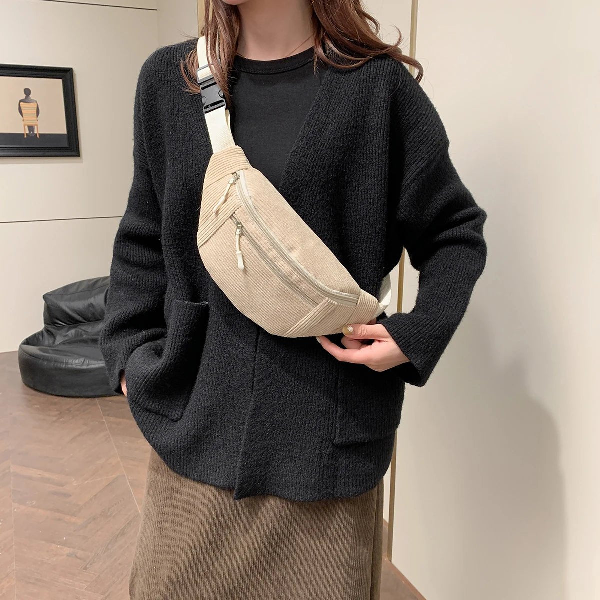 Sac banane en velours côtelé pour femme